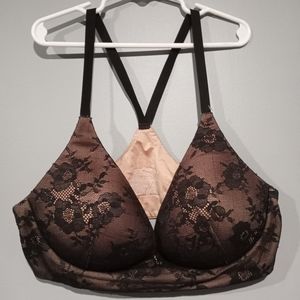 Victoria's Secret lightly lined plunge bra black tan 38B wireless